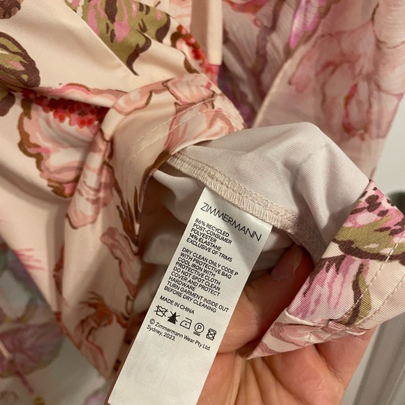 Zimmermann Coral Hibiscus Semi-sheer Floral Blouse Size 1 - Picture 15 of 15